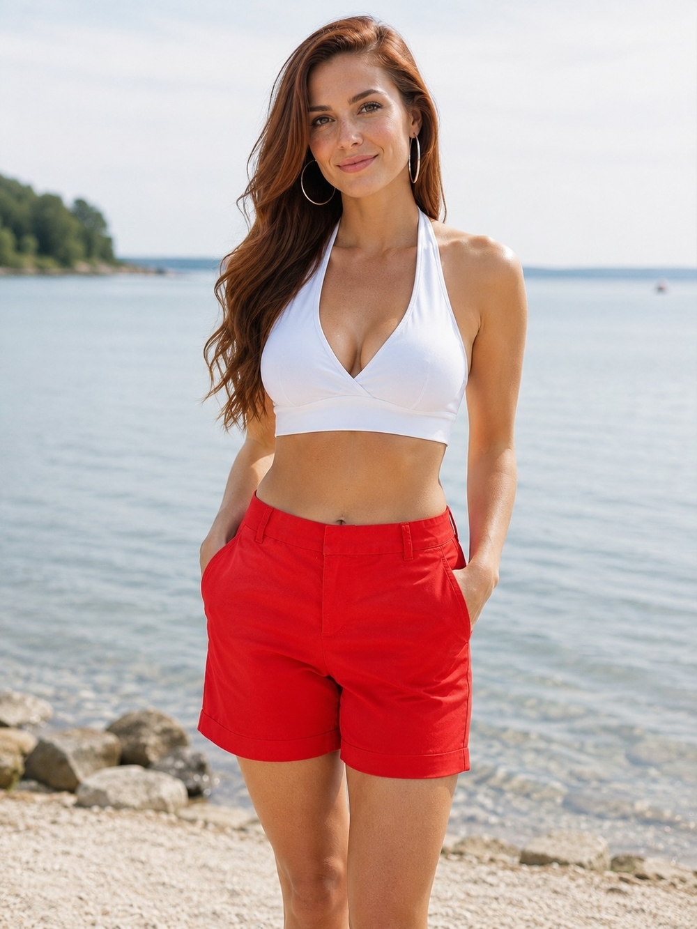 T.N.L.❤High-Rise True Red(not Orange) Bermuda Shorts SIDE POCKETS Sz 10